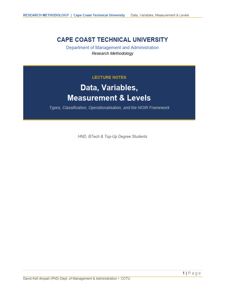 Lecture Notes Data Variables Measurement | PDF | Level Of Measurement ...