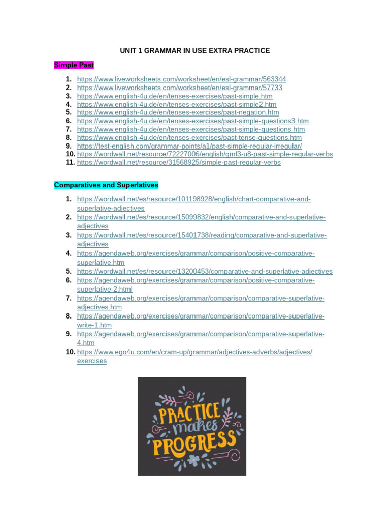 Unit 1 Grammar in Use Extra Practice | PDF