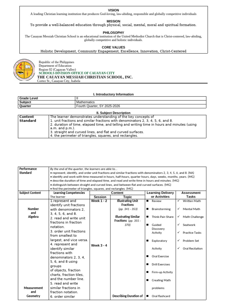 Q4 Course Syllabus Math2 | PDF | Mathematics