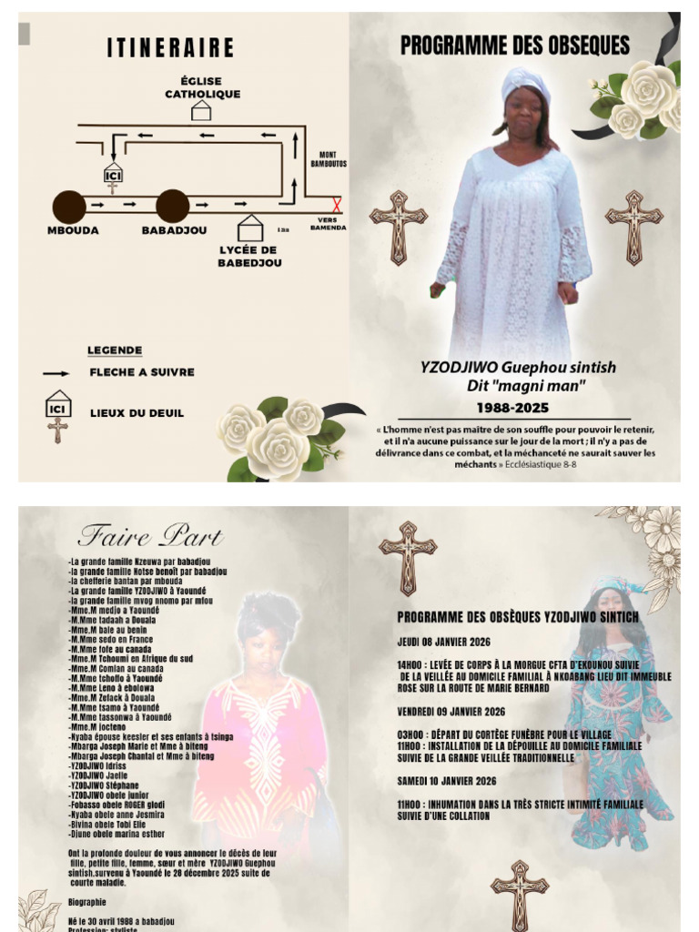 Programme Des Obsèques Yzodjiwo Sintich | PDF