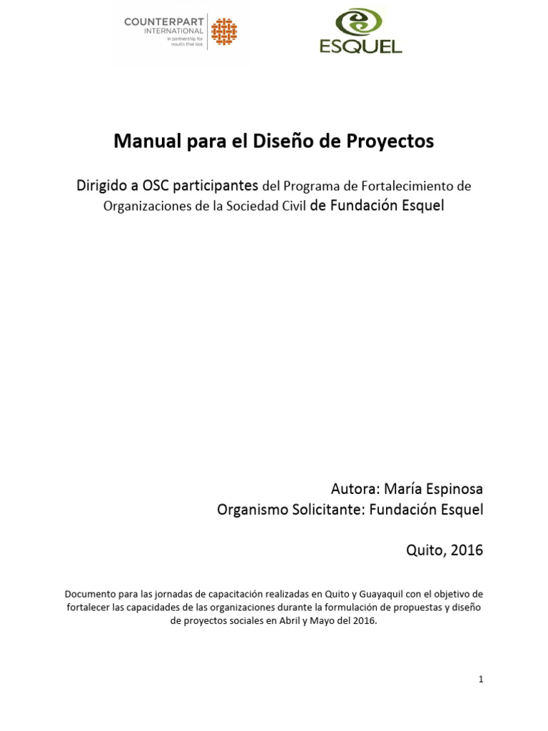 Manual de Diseno de Proyectos | PDF | Presupuesto | Evaluación