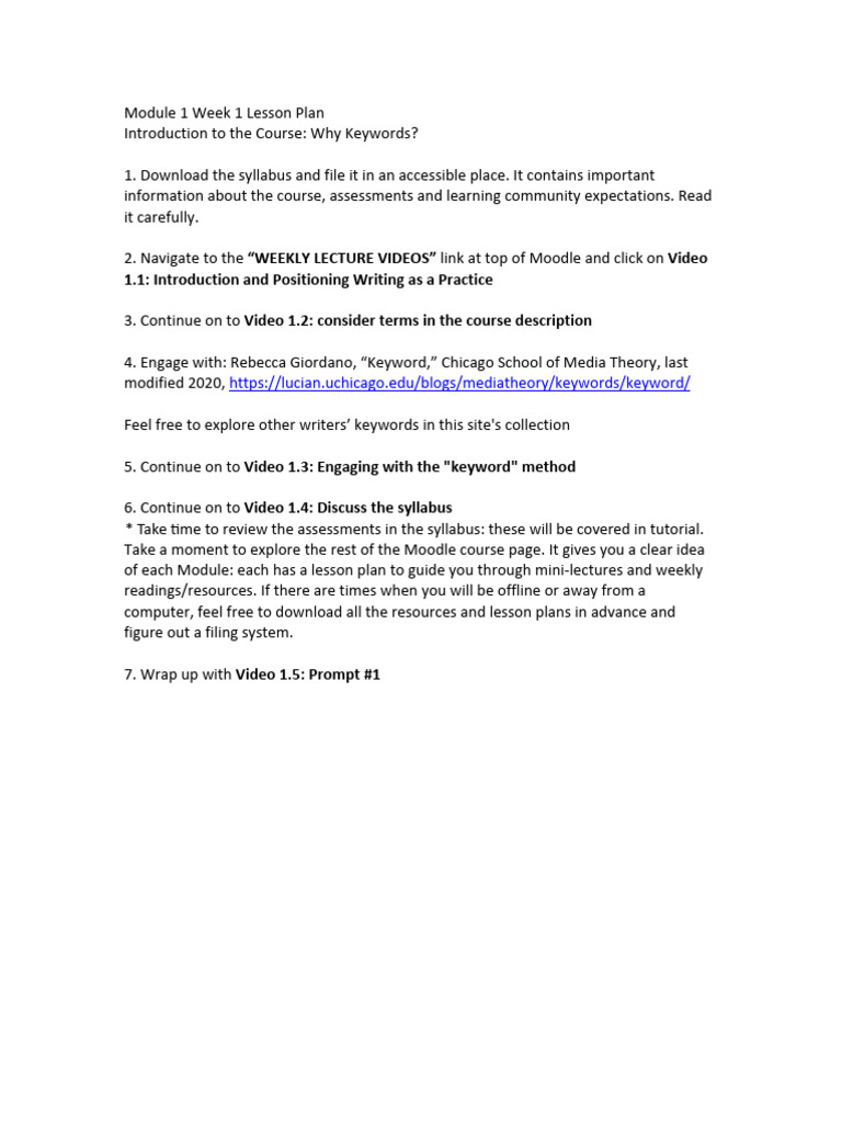 FFAR250 Week 1 Lesson Plan | PDF