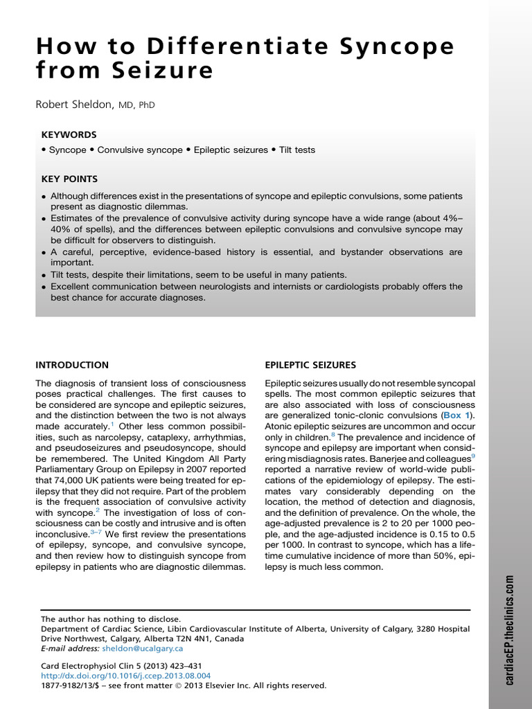 2013 How To Differentiate Syncope From Seizure | PDF | Epilepsy | Medicine