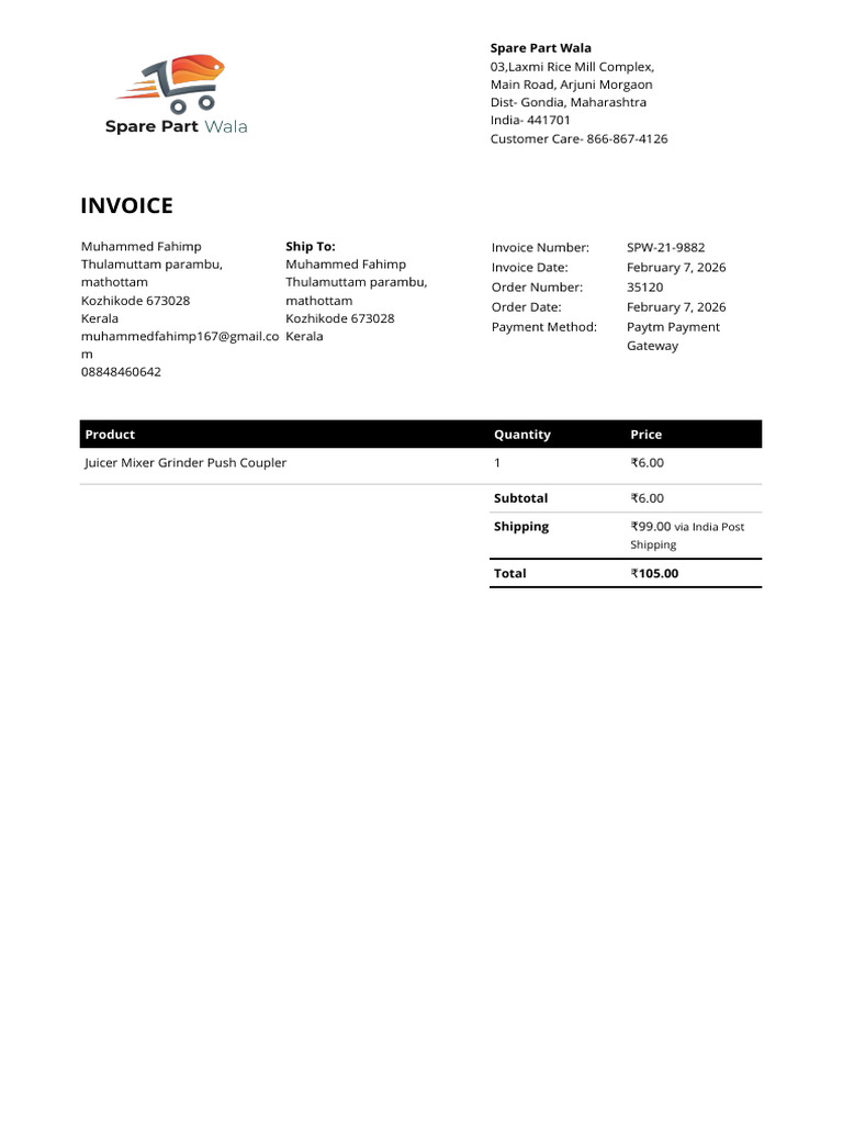 Invoice SPW 21 9882 | PDF