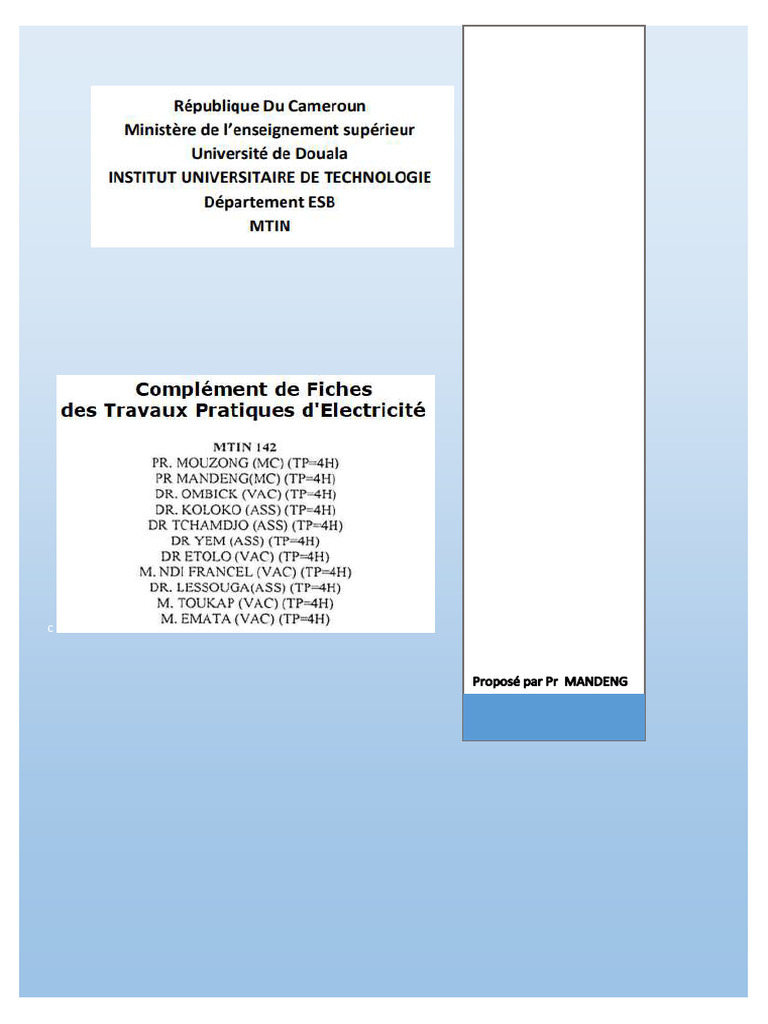 Fiche TP Electricité MTIN (Suite) | PDF | Équipement de protection ...