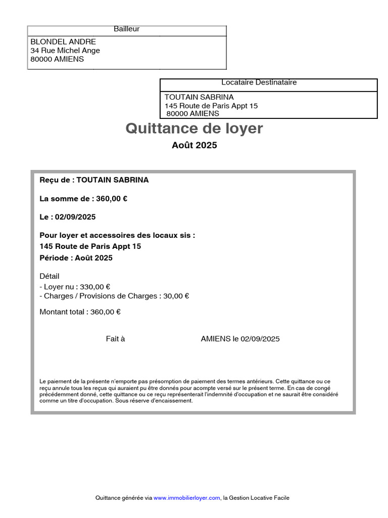 Quittance PDF | PDF