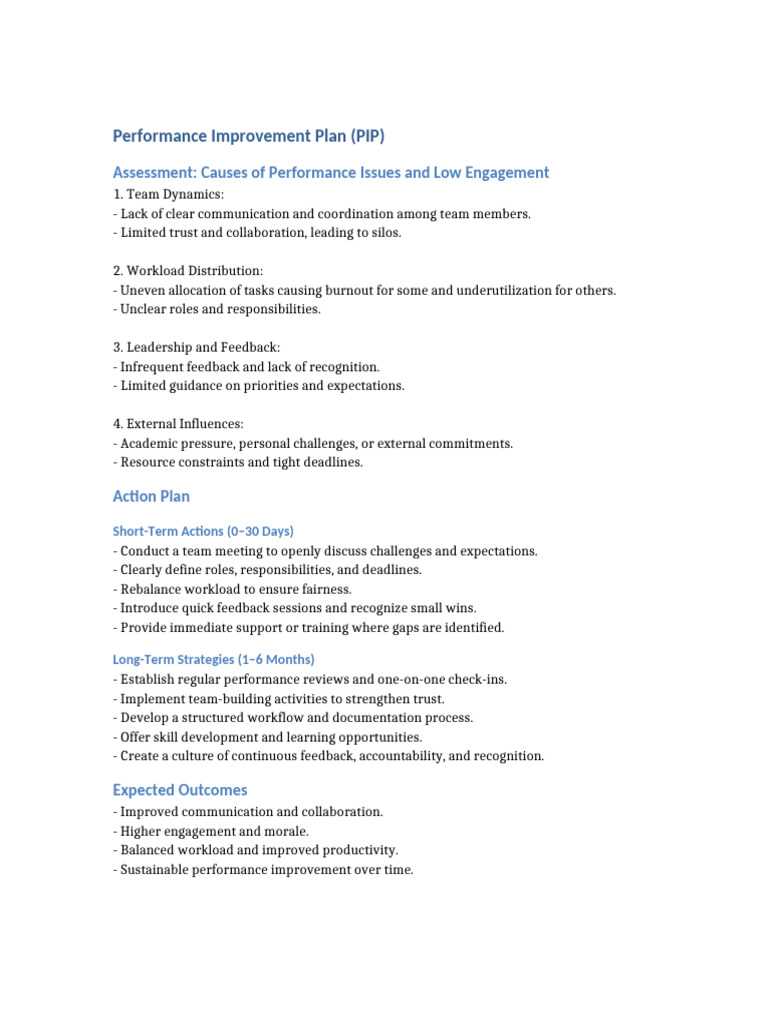 Performance Improvement Plan | PDF