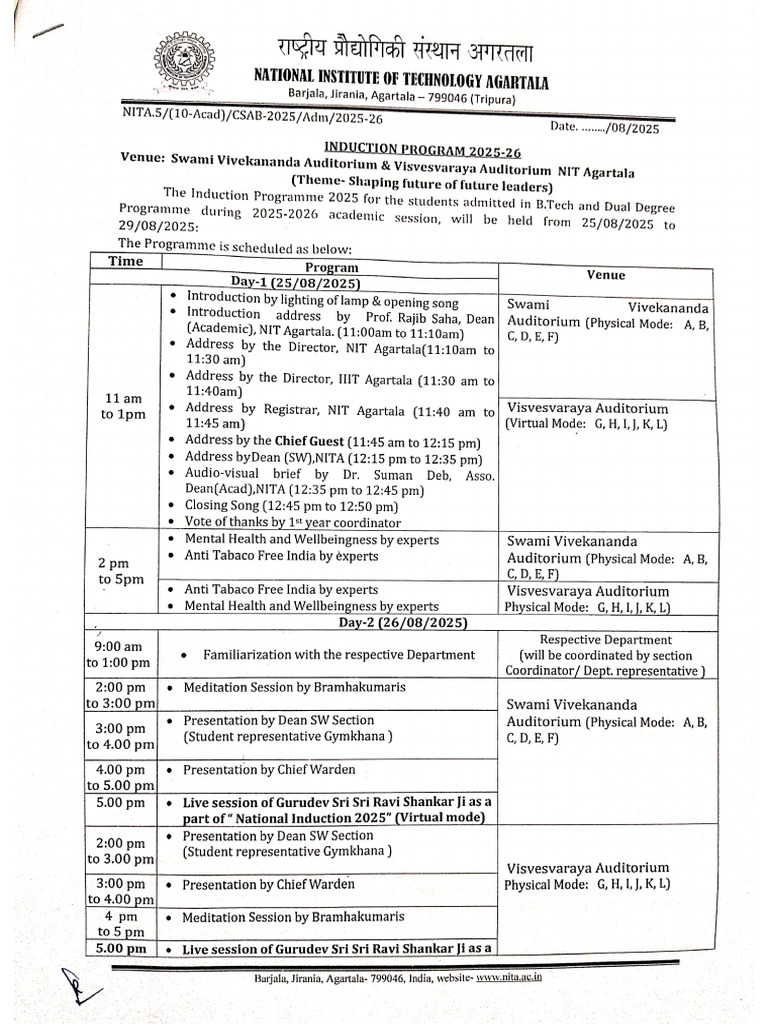 Induction Program Schedule 2025 (3) | PDF