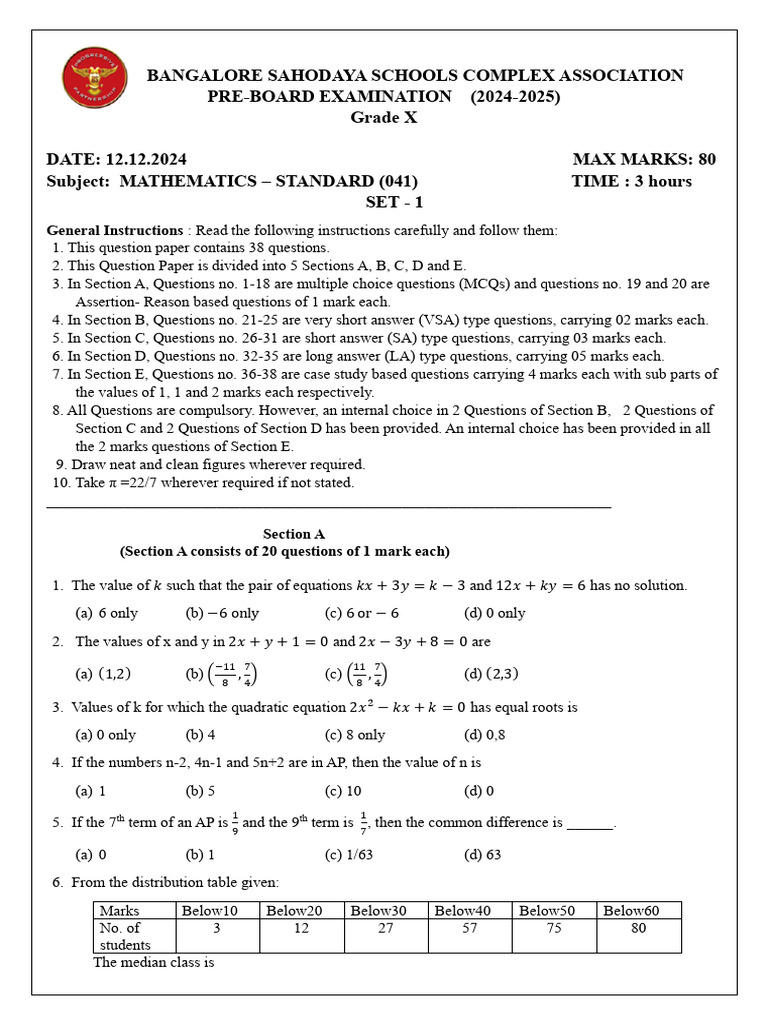Class X Maths Standard Set 1 | PDF | Circle | Area