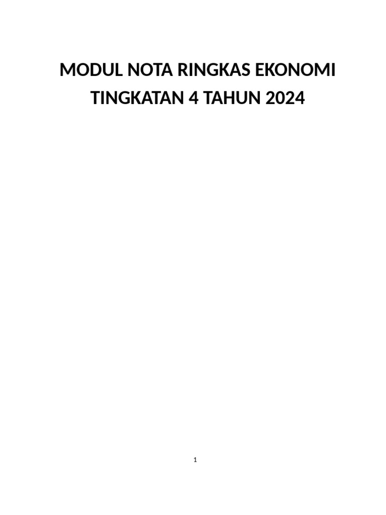 Nota Ekonomi Tingkatan 4 | PDF