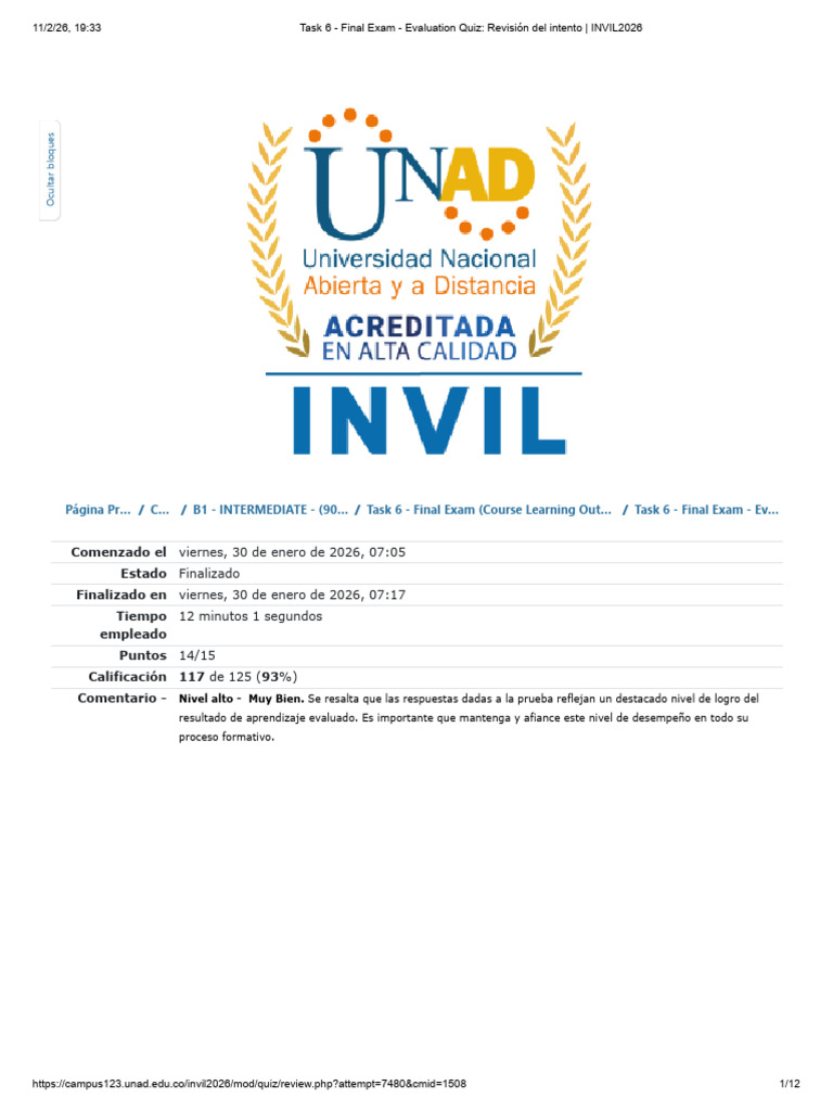 Task 6 - Final Exam - Evaluation Quiz - Revisión Del Intento ...