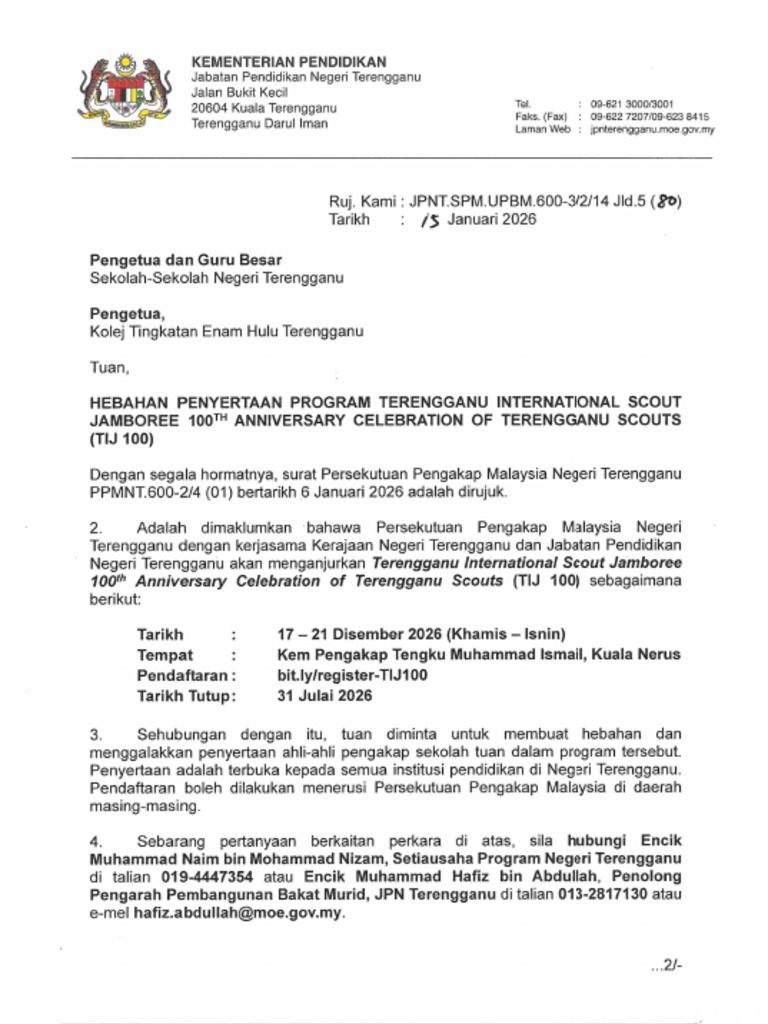 Hebahan Tij 100 2026 (JPNT) | PDF