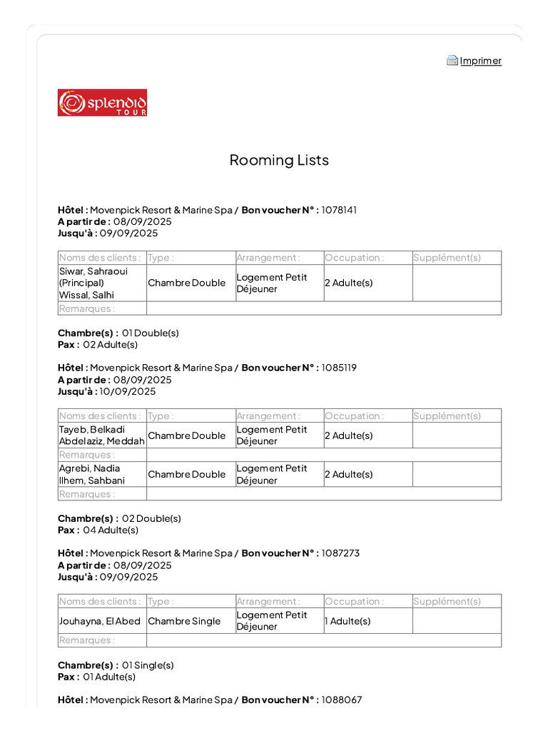 Rooming List TTD Du 08.09 Au 15.09.2025 Movenpick Resort & Marine Spa ...