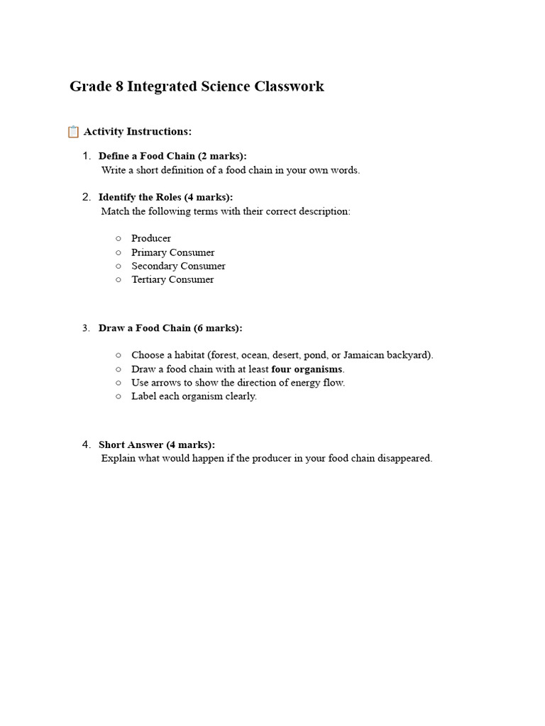 Grade 8 Integrated Science Classwork | PDF