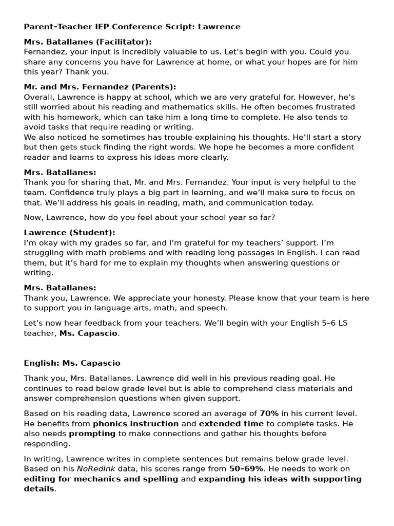 Sped Script Notes (Lawrence) | PDF | Individualized Education Program ...