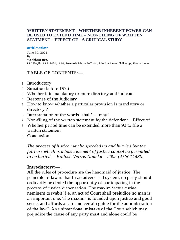 Written Statement – Whether Inherent Power | PDF | Lawsuit | Justice