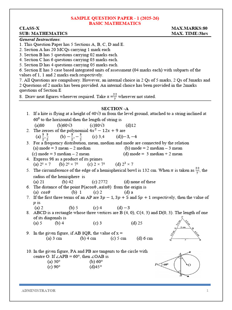 KV Basic Sample Papers Class 10 | PDF