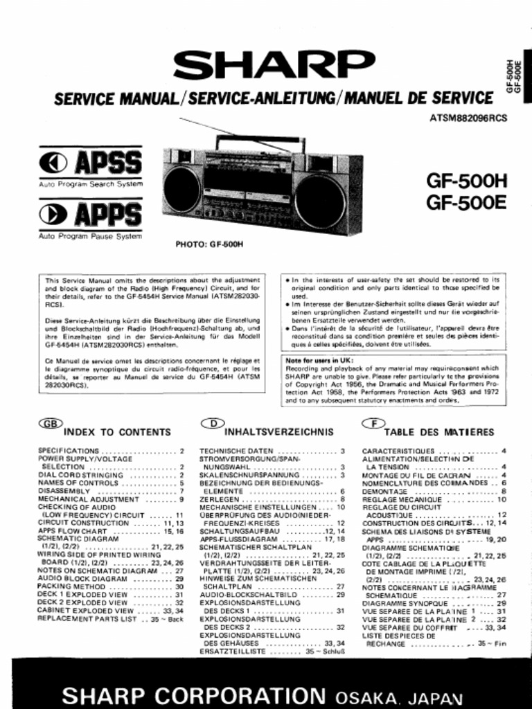 Sharp Gf 500维修资料 01 | PDF