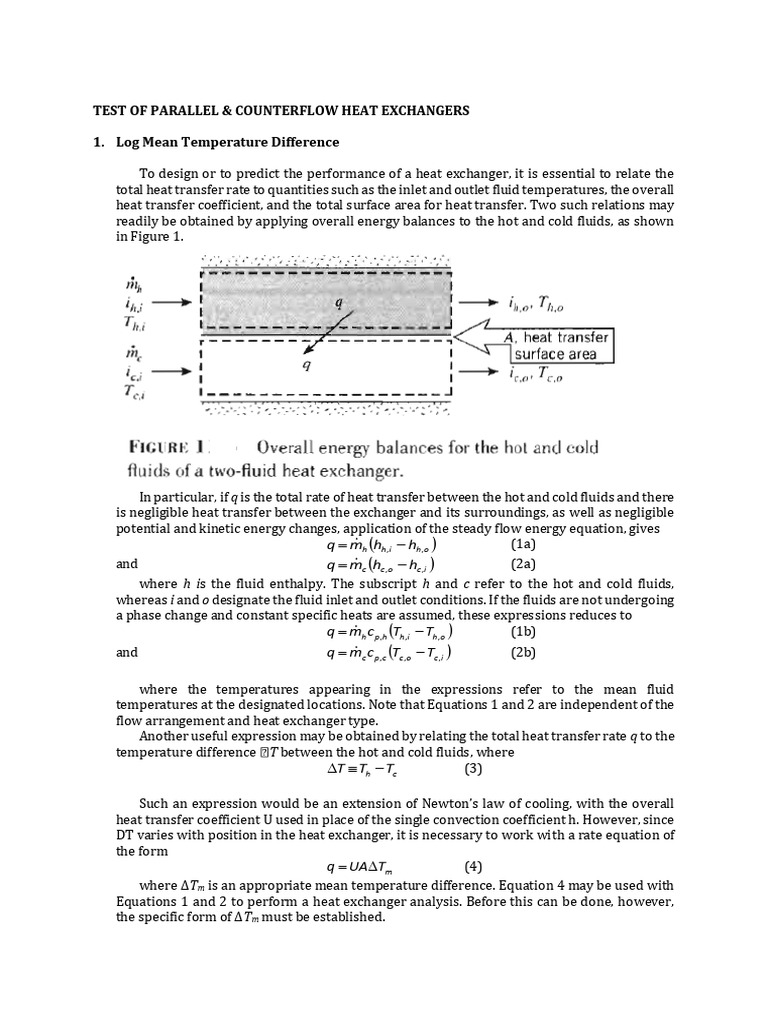 Test of Parallel and Counterflow Heat Exchangers | PDF | Heat Exchanger ...