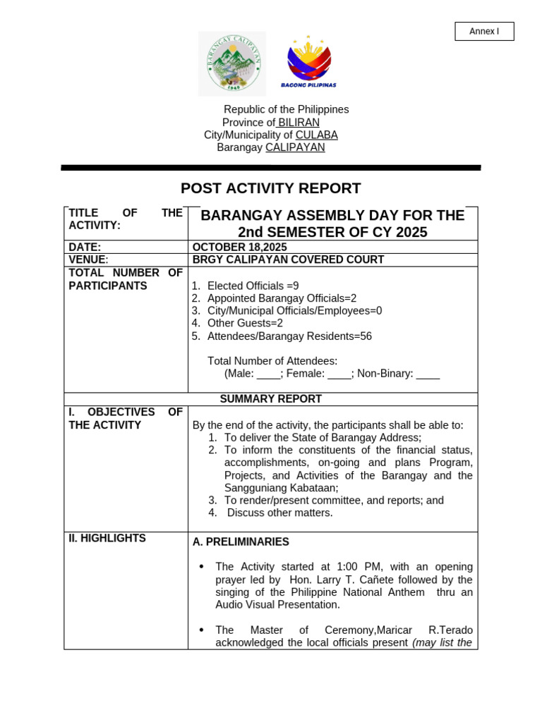 Annex I - Post Activity Report Template | PDF