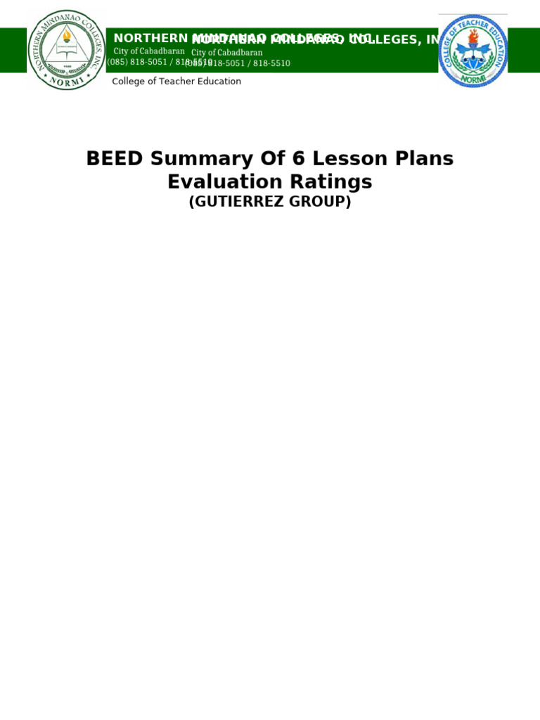 BEED Summary of 6 Lesson Plans -CEMPRON (1) | PDF