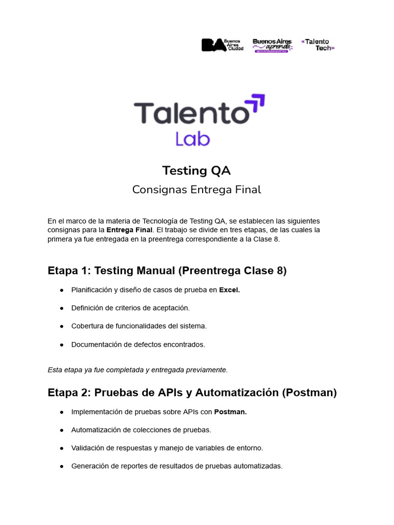 Consigna Entrega Final - QA | PDF | Pruebas de software | Tecnologías ...