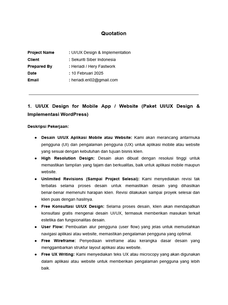 Quotation - UI - UX Design & Implementation | PDF
