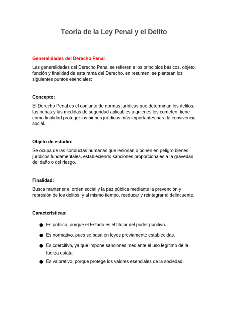 Teoría de La Ley Penal y El Delito - Apuntes para Examen | PDF ...
