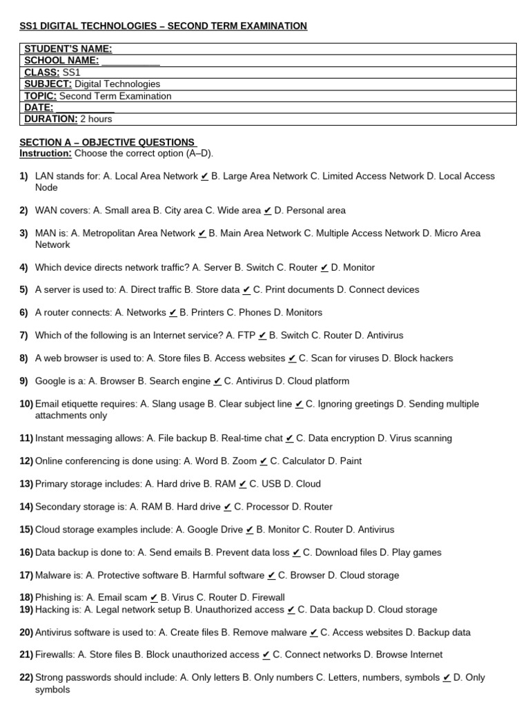 Ss 1 Digital Exam Nerdc 2nd Term | PDF | Malware | Computer Security