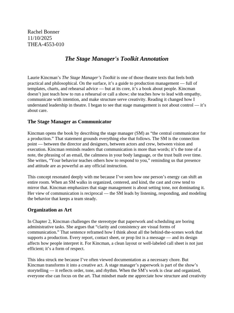 The Stage Manager's Toolkit Annotation | PDF | Leadership | Communication