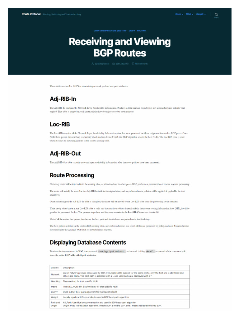 Loc Rib in and Loc Rib Out | PDF