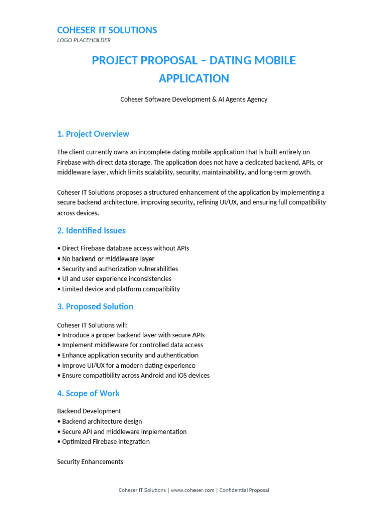 Coheser Dating App Project Proposal | PDF