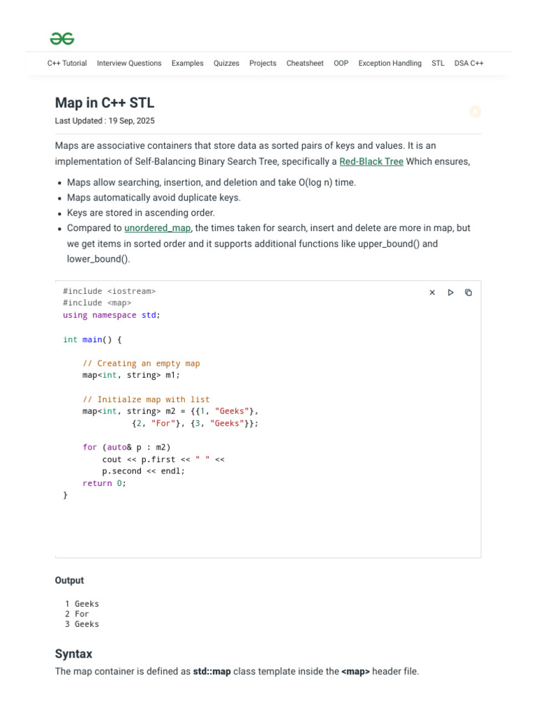 Map in C++ STL - GeeksforGeeks | PDF | C++ | Computing