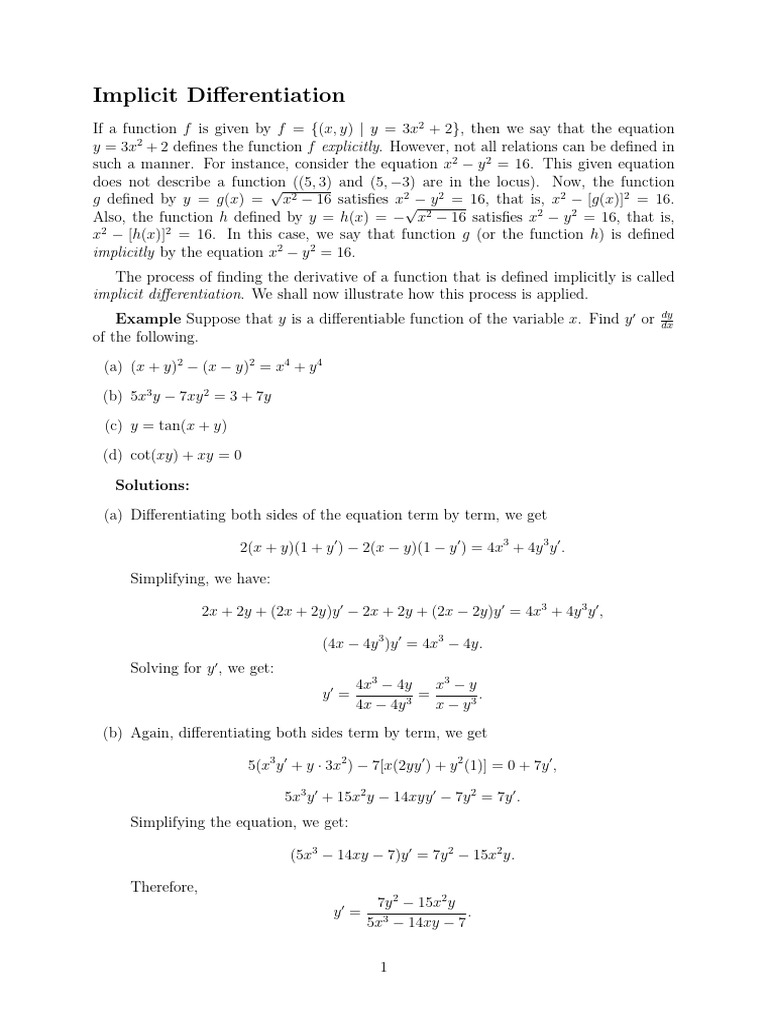 Implicit Differentiation To Related Rates | PDF | Tangent | Derivative