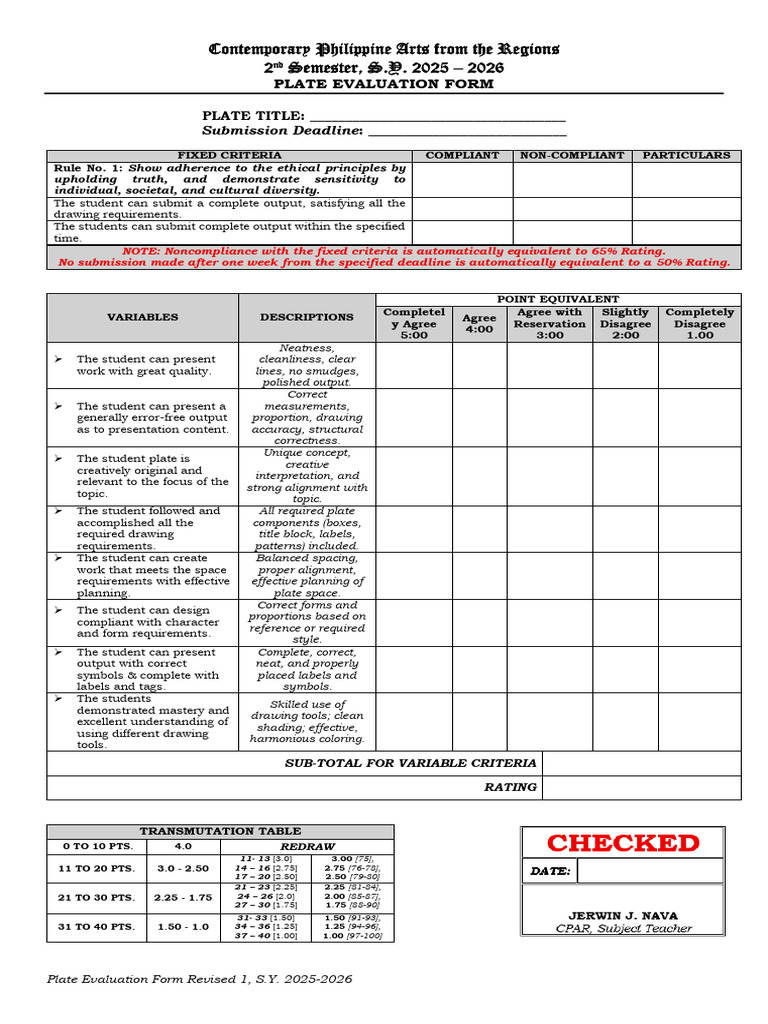 Revised 1 Plate Eval Form 2025 2026 | PDF