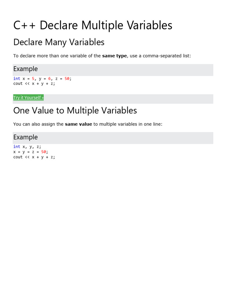21.09.24 - C++ Declare Multiple Variables | PDF