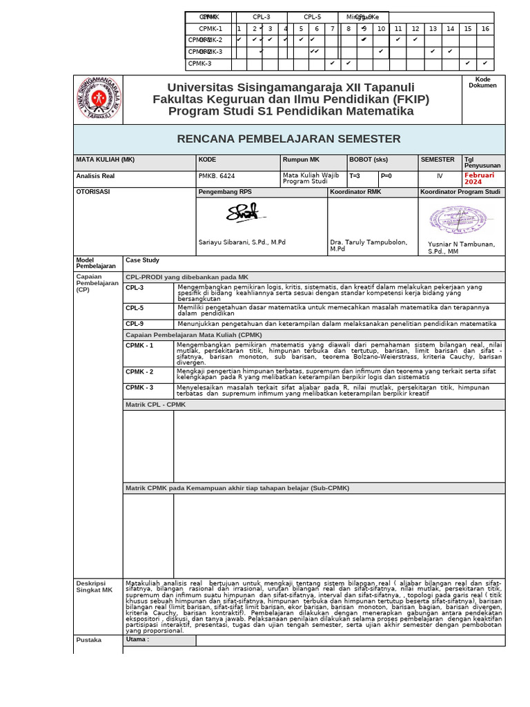 RPS OBE Analisis Real OK | PDF