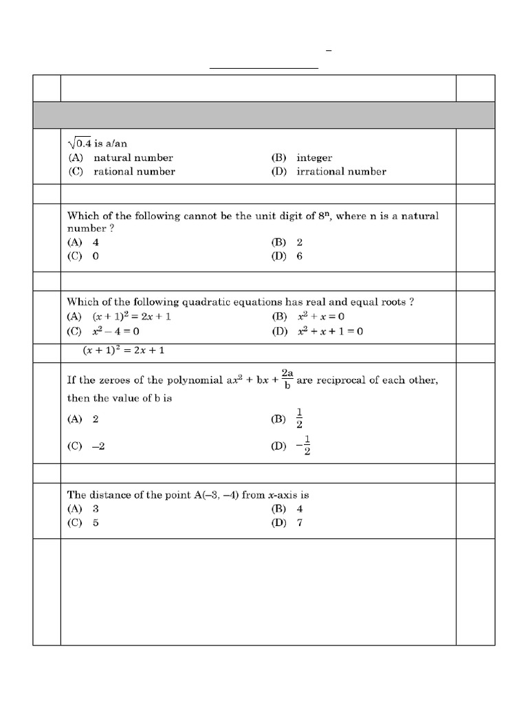 Mock Paper 01 Answers | PDF | Mathematics | Mathematical Objects