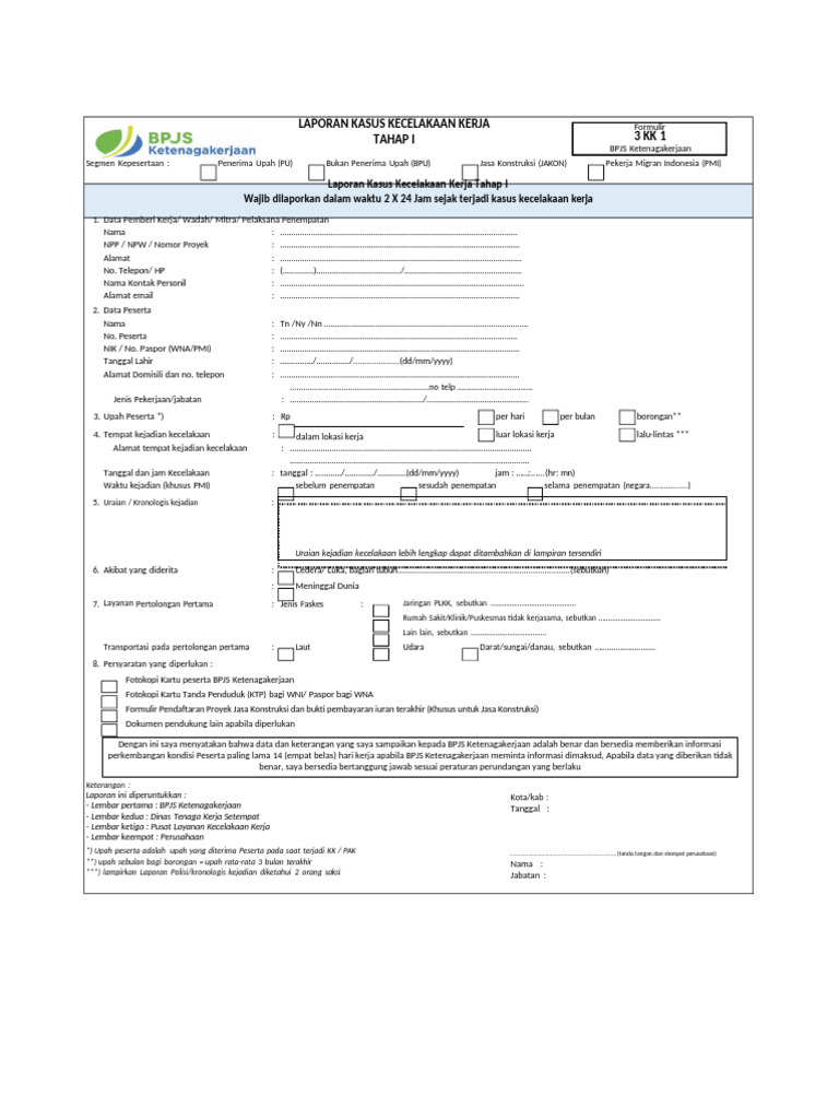 Formulir 3KK1 BPJS Ketenagakerjaan-1 | PDF