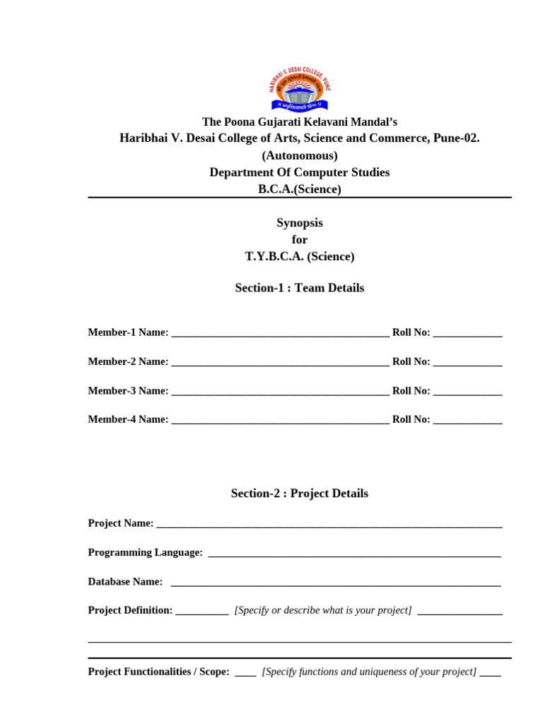 Project TYBCA Synopsis Format | PDF
