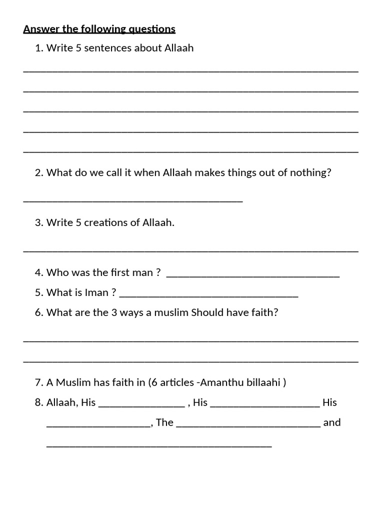 Answer the following questions | PDF | Prophets And Messengers In Islam ...