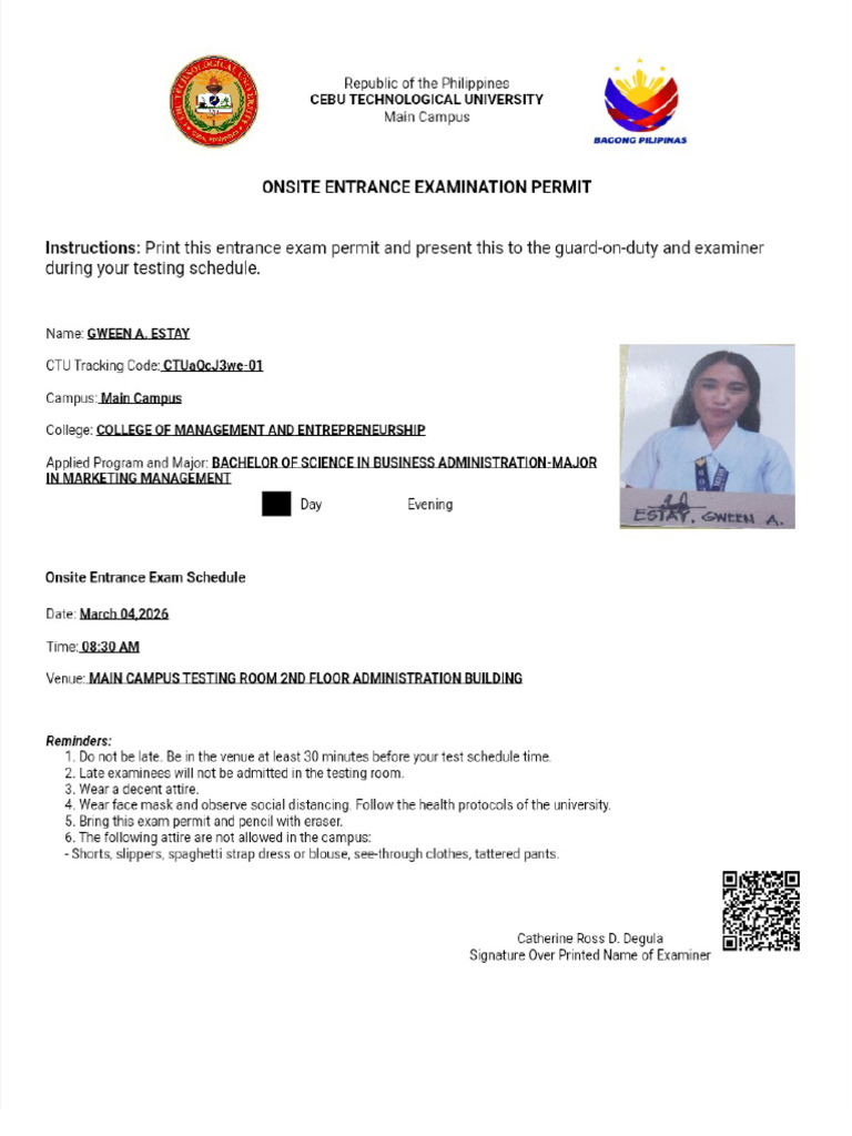 Entrance Test Permit | PDF