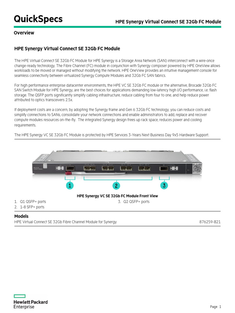 HPE Synergy Virtual Connect SE 32Gb FC Module QuickSpecs-A00059758enw ...