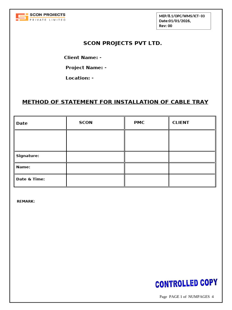 03.method Statement-Cable Tray | PDF