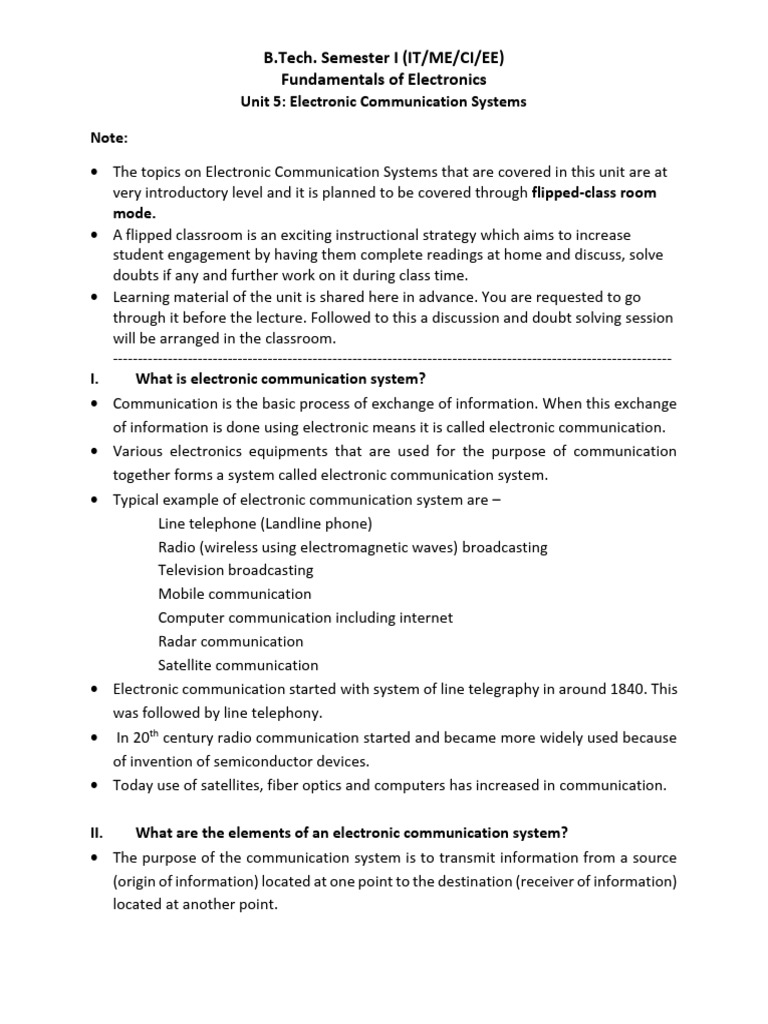 Unit 5 - Electroinc Communication System - v2 | PDF | Communications ...