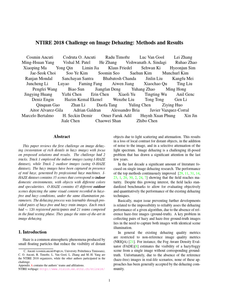 2018 Dehazing Challenge Report | PDF