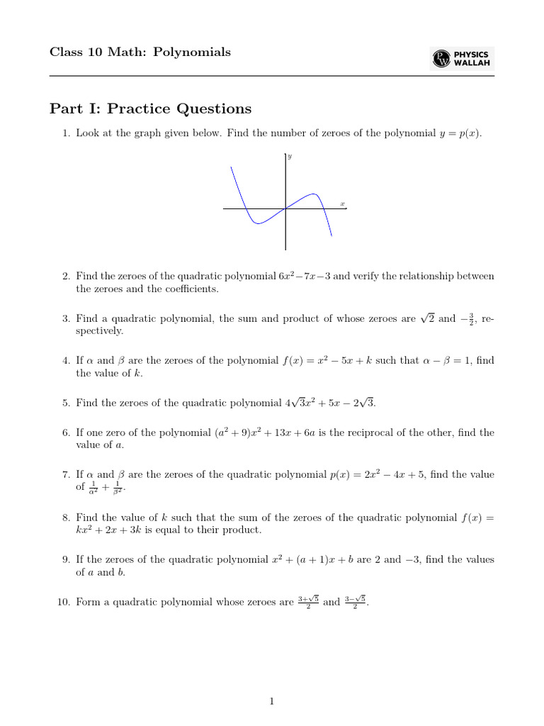 Polynomials Question Practice Sheet by Ritik Mishra | PDF | Quadratic ...