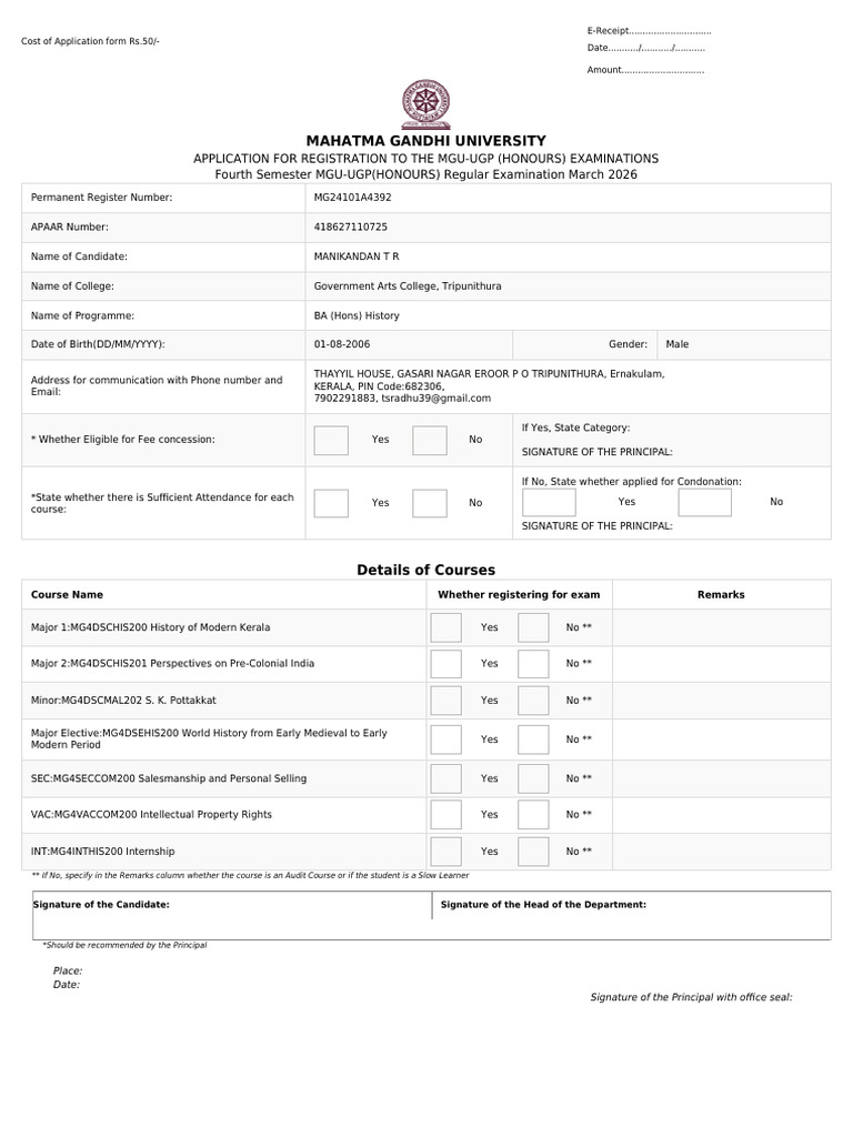 MANIKANDAN T R-Exam-Registration | PDF | Vocational Education ...