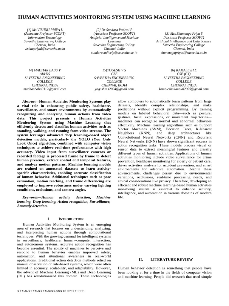 Human Activities Monitoring System Using Machine Learning | PDF | Deep ...
