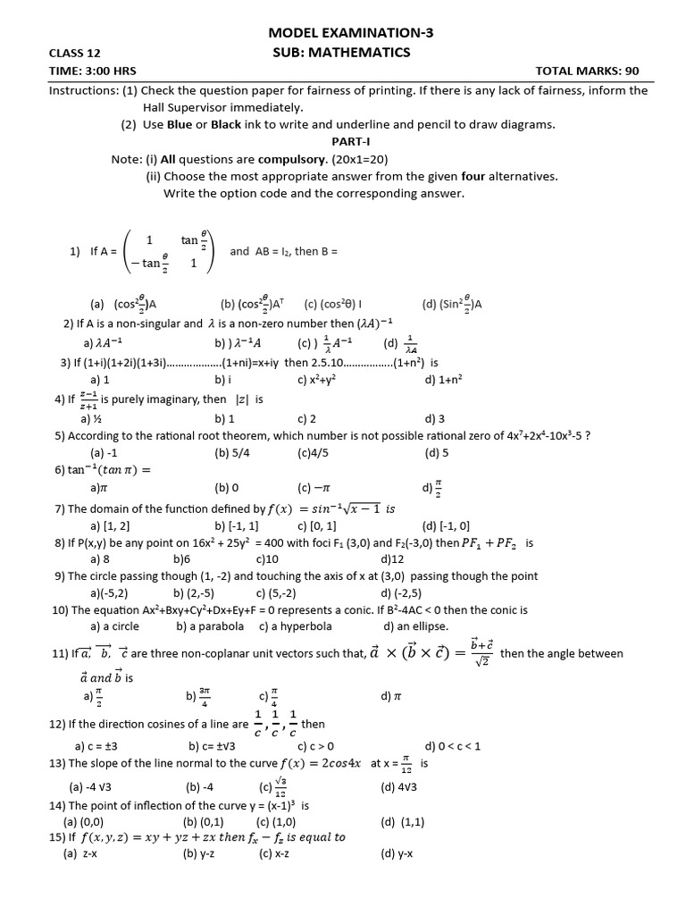 12 MATHS - EM - Model - 3 | PDF | Mathematics | Mathematical Objects